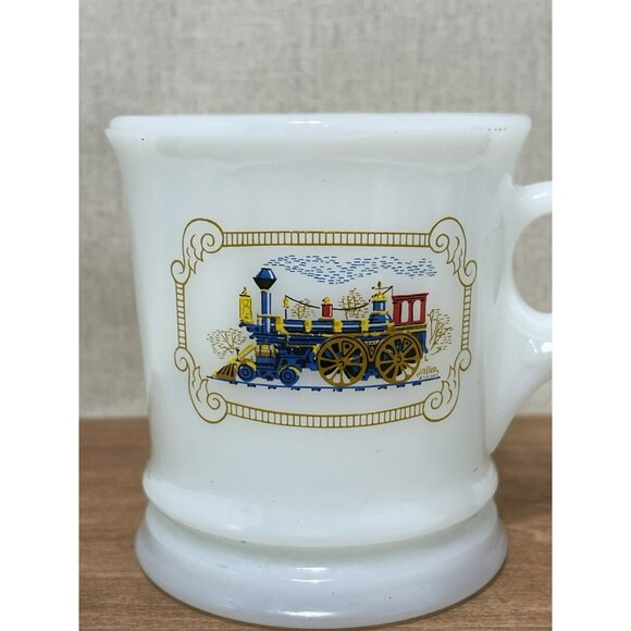 Vintage 1970 Avon Milk Glass Train Locomotive Shaving Cup Mug - Picture 6 of 8